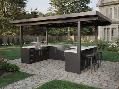Edgemont Bay | U-Shape Outdoor Kitchen with Bar Seating, Griddle & Pizza Oven