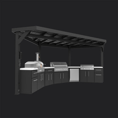 Edgemont Cove | Curved Outdoor Kitchen with Built-In Grill, Griddle & Pizza Oven