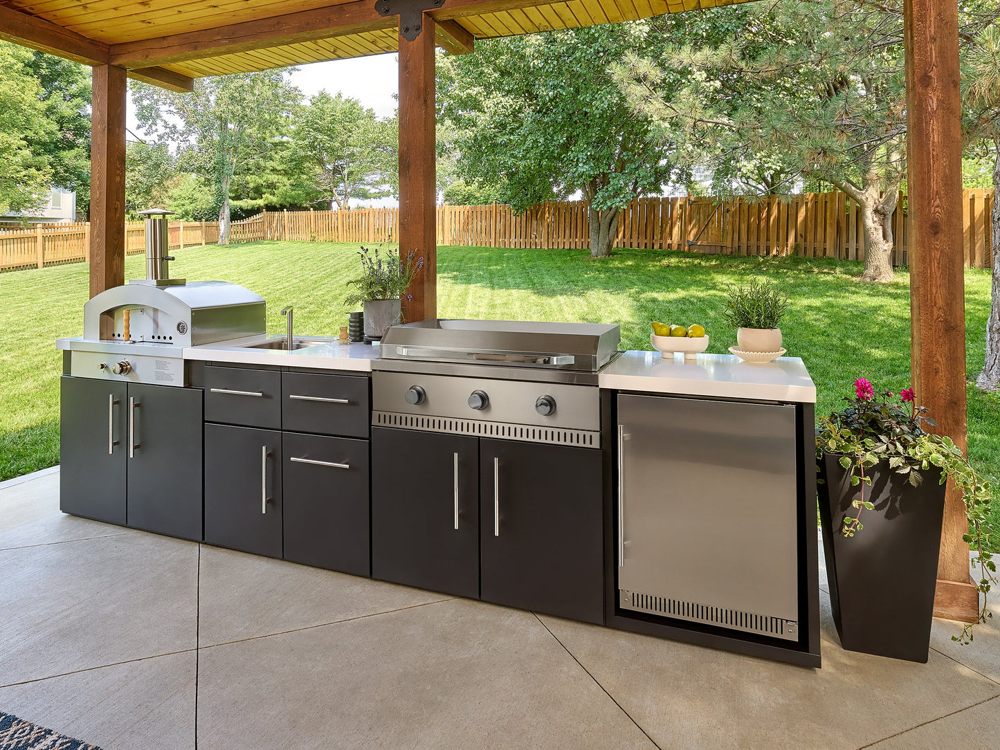 Emory | 12-Foot Outdoor Kitchen Island with Built-In Griddle & Pizza Oven