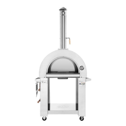 Empava PG06 Outdoor Wood Fired Pizza Oven Stainless Steel Red with Wheels and Accessories