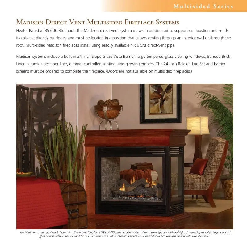 Empire Gas Fireplace Madison Premium Double-Sided Direct Vent 36" EVMADISONDV36