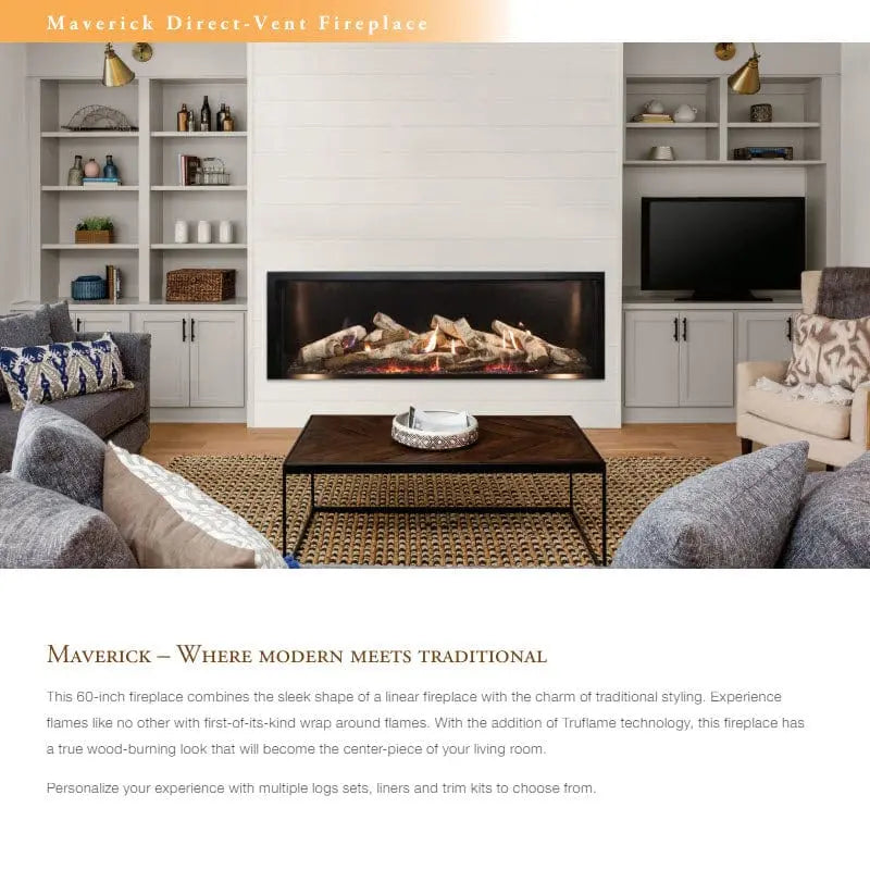 Empire Gas Fireplace Maverick Clean-Face 60" Direct Vent TruFlame ECF60