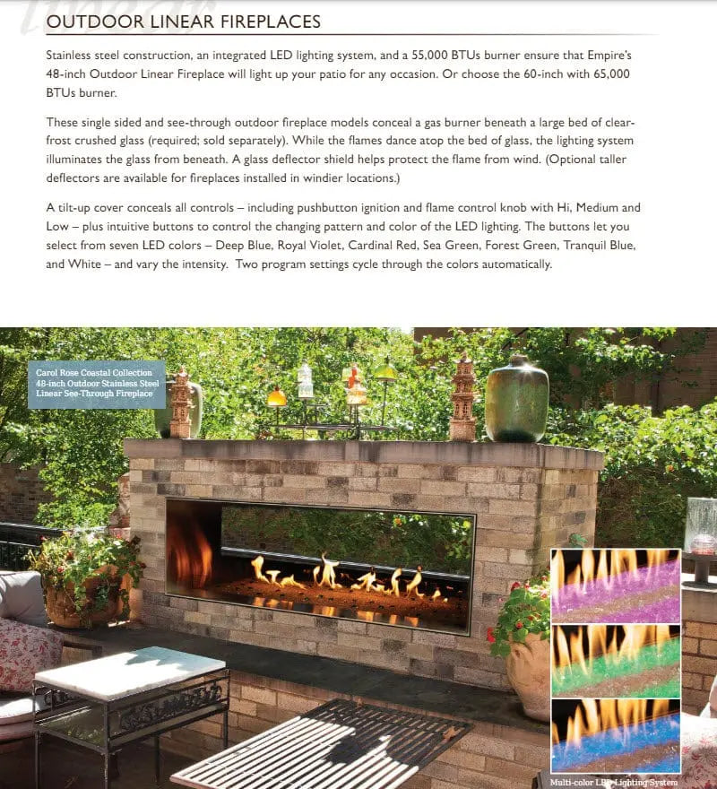 Empire Gas Fireplaces Carol Rose Outdoor Double-Sided Vent-Free Stainless Steel 48" ECO48RSTVS