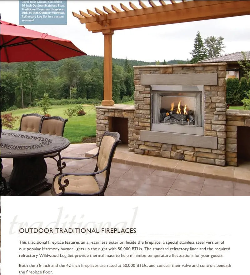 Empire Gas Fireplace Carol Rose 42" Premium Stainless Steel Harmony Burner REF102