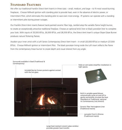 Empire Gas Fireplace Clean-Face 28" Direct Vent Insert ECI28DFLGSLB