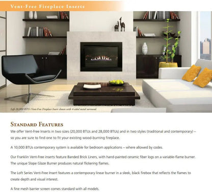 Empire Gas Fireplace Insert 32" Loft Vent-Free Barrier Black LC32VBFB