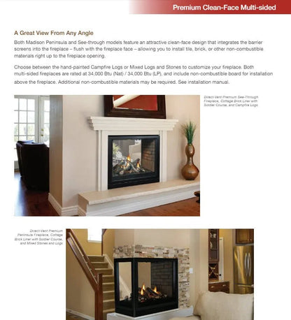 Empire Gas Fireplace 36" Madison Clean-Face Premium Double-Sided Direct Vent DVC36