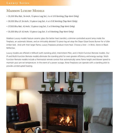 Empire Gas Fireplace Madison 36" Direct Vent with Blower and Log Set ECS36MADISON