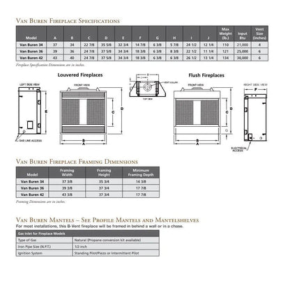 Empire Gas Fireplace Van Buren Deluxe 34" B-Vent Contour Burner LOGSET GFC1034