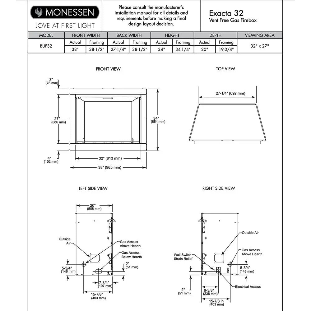 Monessen Gas Fireplace Exacta Vent-Free Circulating Clean Face 32" MFV32Exacta