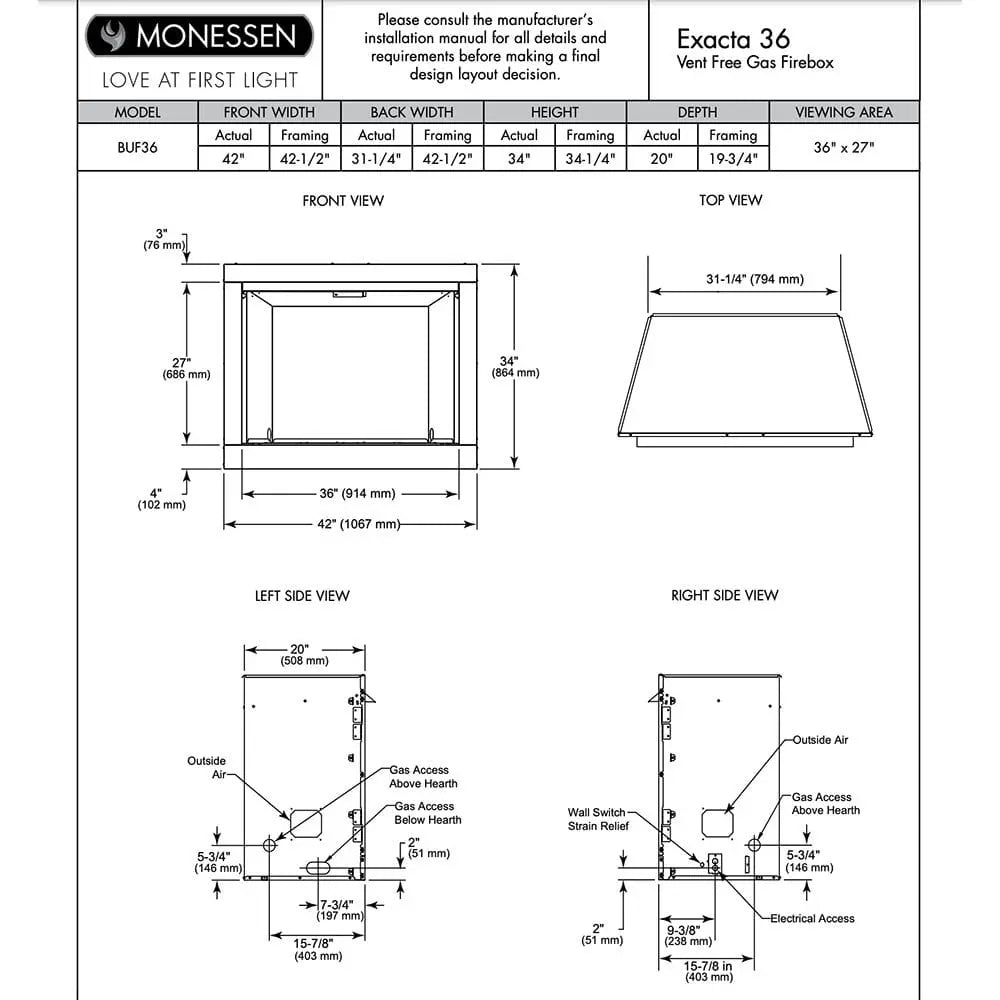Monessen Gas Fireplace Exacta Vent-Free Circulating Clean Face 36" MFV36Exacta