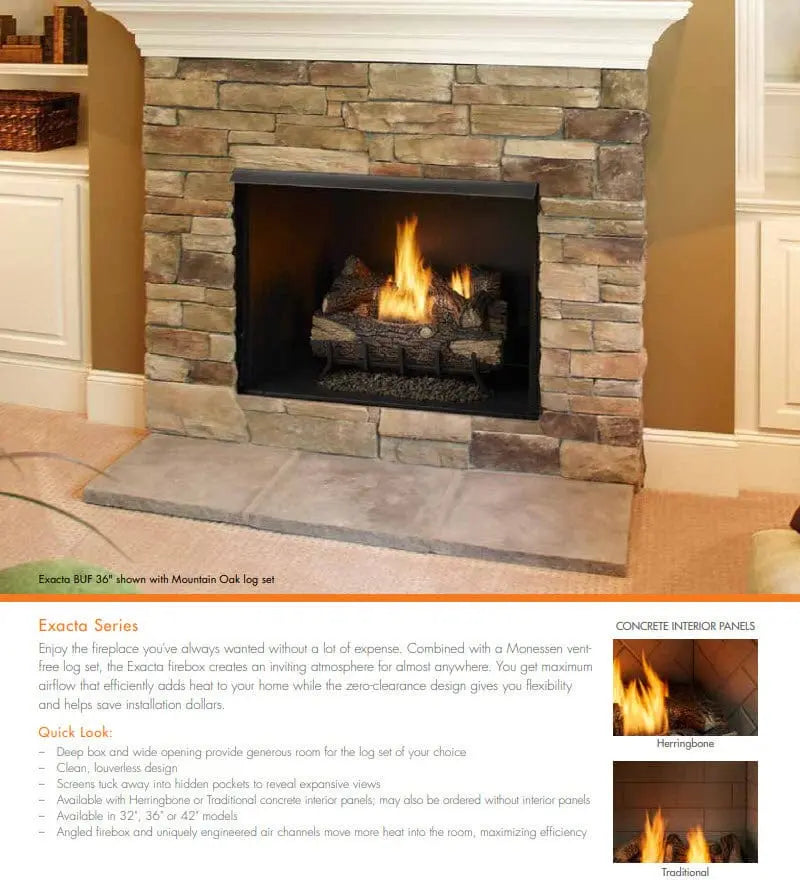 Monessen Gas Fireplace Exacta Vent-Free Circulating Clean Face 36" MFV36Exacta