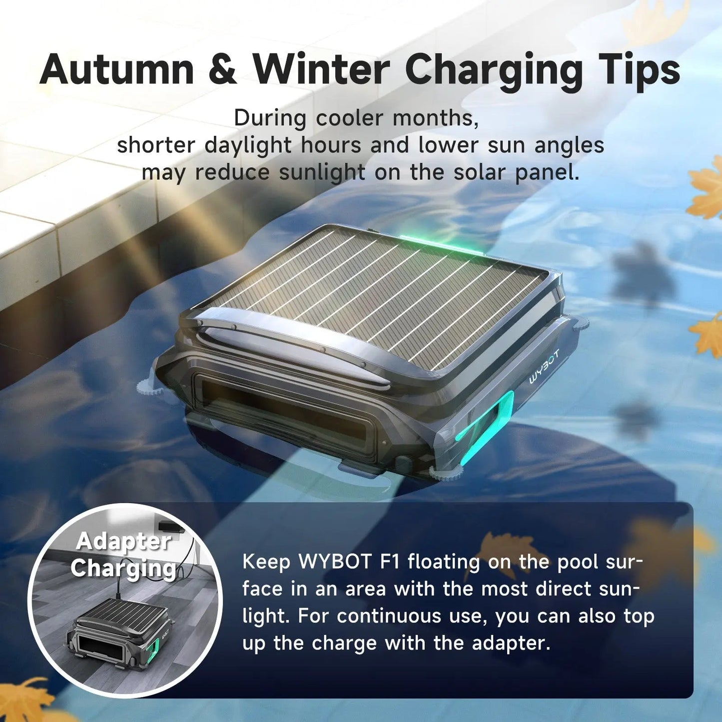 WYBOT F1 Solar-Powered Robotic Pool Skimmer – Cordless Surface Debris Cleaner