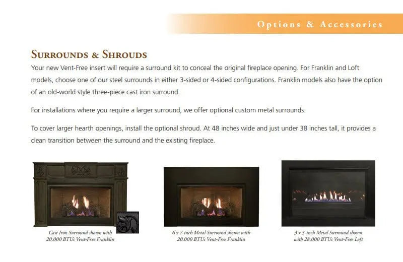 Empire Gas Fireplace Insert 29" Franklin Vent-Free Logs & Brick Liner ECSFPI29