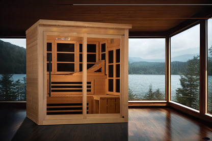 Golden Designs 6-Person Near Zero EMF FAR Infrared Sauna with Red Light & Sliding Glass Door (Canadian Hemlock) | Model: GDI-6996-02 Elite