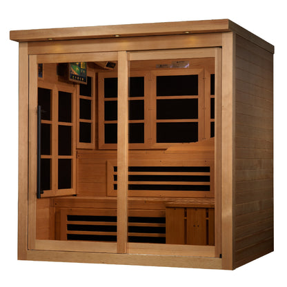 Golden Designs 6-Person Near Zero EMF FAR Infrared Sauna with Red Light & Sliding Glass Door (Canadian Hemlock) | Model: GDI-6996-02 Elite