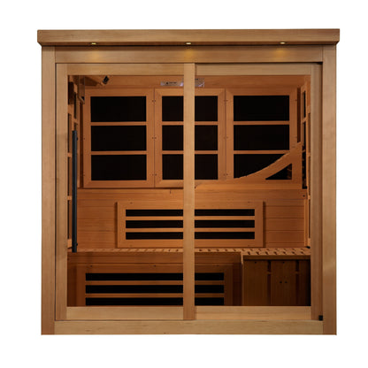 Golden Designs 6-Person Near Zero EMF FAR Infrared Sauna with Red Light & Sliding Glass Door (Canadian Hemlock) | Model: GDI-6996-02 Elite