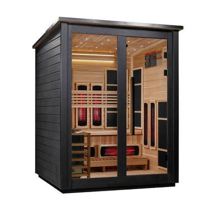 Golden Designs "Loviisa Black" 3-Person Outdoor PureTech™ Full Spectrum Hybrid Sauna — Flat Roof (2026 Model) | GDI-8523-04