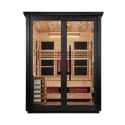 Golden Designs "Loviisa Black" 3-Person Outdoor PureTech™ Full Spectrum Hybrid Sauna — Flat Roof (2026 Model) | GDI-8523-04