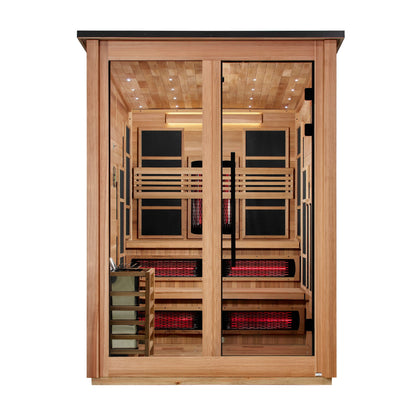 Golden Designs "Kaskinen Pacific Cedar" 6-Person Outdoor PureTech™ Full Spectrum Hybrid Sauna — Flat Roof (2026 Model) | GDI-8526-02