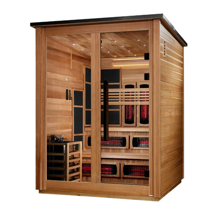 Golden Designs "Kaskinen Pacific Cedar" 6-Person Outdoor PureTech™ Full Spectrum Hybrid Sauna — Flat Roof (2026 Model) | GDI-8526-02