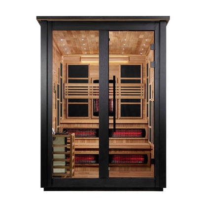 Golden Designs "Kaskinen 2 Tone" 6-Person Outdoor PureTech™ Full Spectrum Hybrid Sauna — Flat Roof (2026 Model) | GDI-8526-03