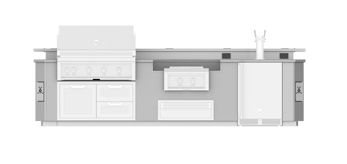 Hestan 12"Foot, With Grill, Outdoor Living Suite with Power Burner, Beer Dispenser and Bar (SS Countertop) - GESDBP12
