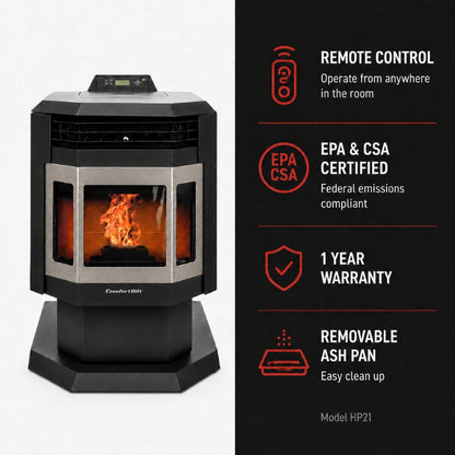 ComfortBilt HP21 24" Black Wood Pellet Stove with Stainless Steel Trim