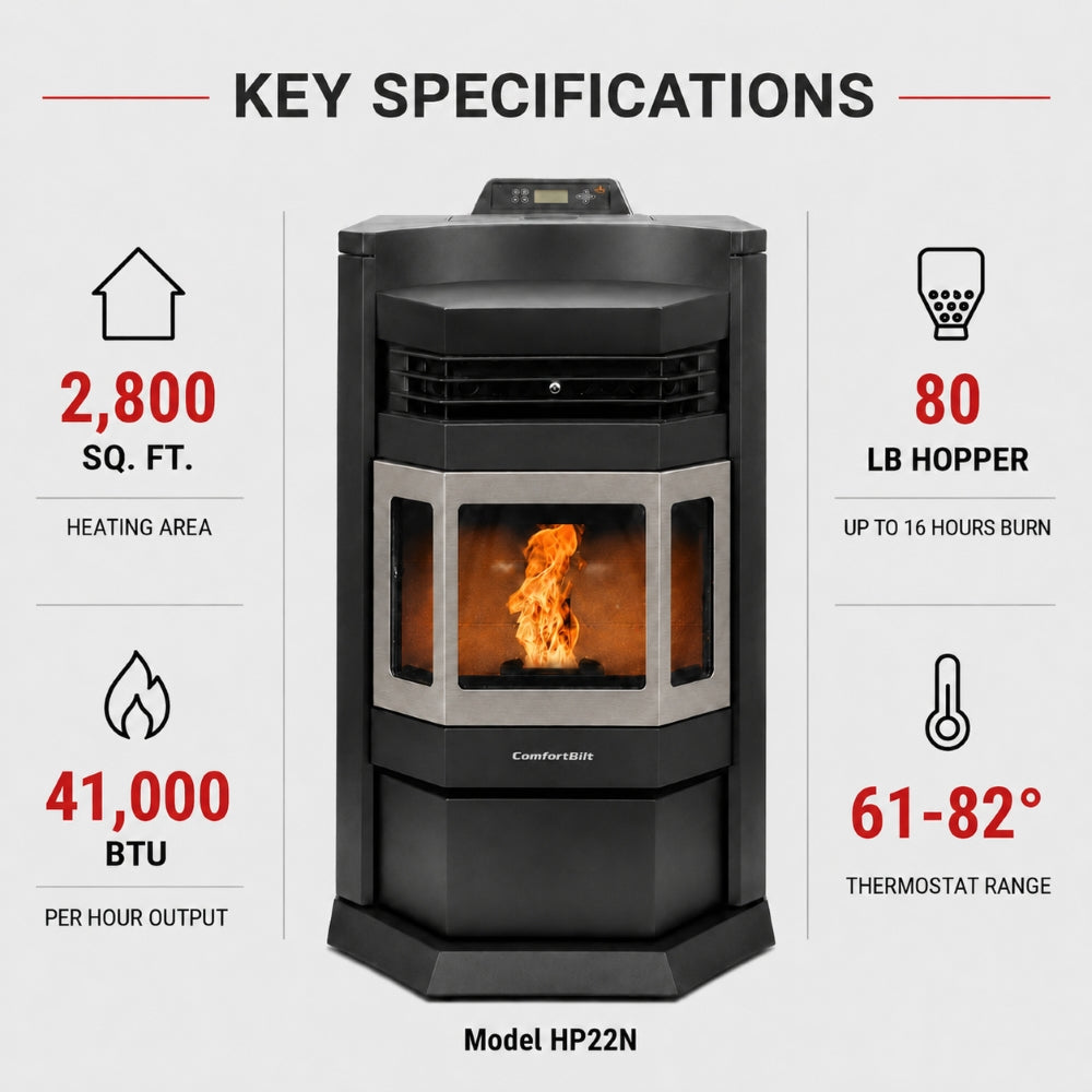 ComfortBilt HP22-N 24" Wood Pellet Stove with Stainless Steel Trim