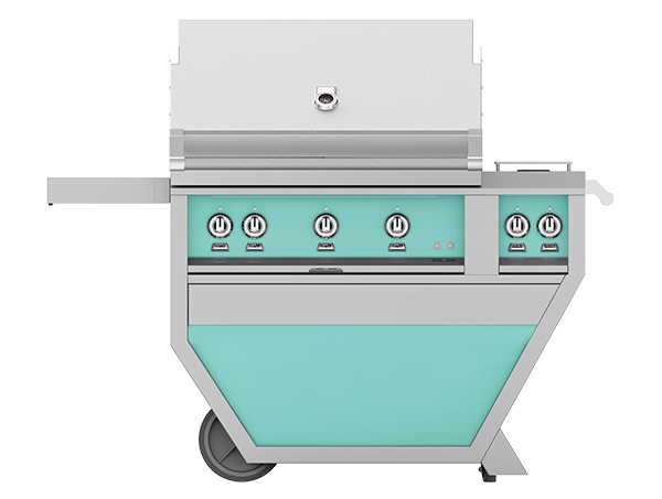 Hestan 36" Outdoor Built-In Grill with Deluxe Cart, 2-Trellis Burners, Sear Burner, Double Side Burner & Rotisserie Kit - GMBR36CX2