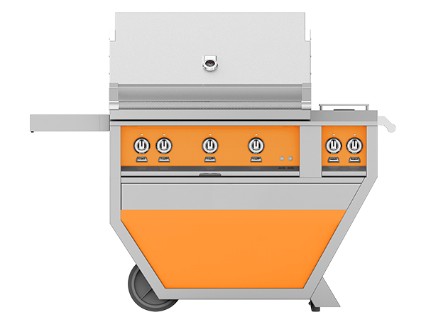 Hestan 36" Outdoor Built-In Grill with Deluxe Cart, 3-Trellis Burners, Double Side Burner & Rotisserie Kit - GABR36CX2