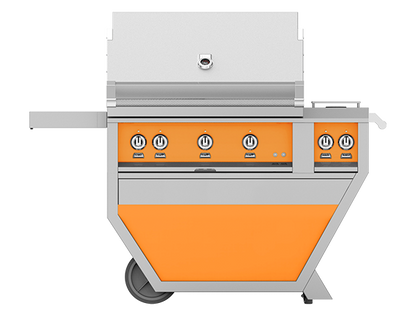 Hestan 36" Outdoor Built-In Grill with Deluxe Cart, 3-Trellis Burners, Double Side Burner & Rotisserie Kit - GABR36CX2