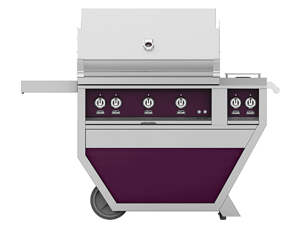 Hestan 36" Outdoor Built-In Grill with Deluxe Cart, 3-Trellis Burners, Double Side Burner & Rotisserie Kit - GABR36CX2