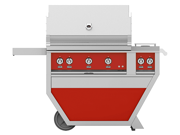 Hestan 36" Outdoor Built-In Grill with Deluxe Cart, 3-Trellis Burners, Double Side Burner & Rotisserie Kit - GABR36CX2