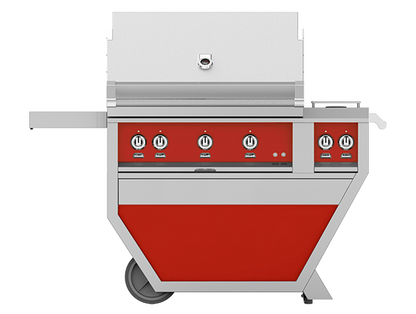 Hestan 36" Outdoor Built-In Grill with Deluxe Cart, 3-Trellis Burners, Double Side Burner & Rotisserie Kit - GABR36CX2