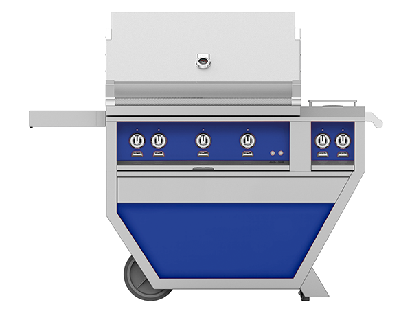 Hestan 36" Outdoor Built-In Grill with Deluxe Cart, 3-Trellis Burners, Double Side Burner & Rotisserie Kit - GABR36CX2