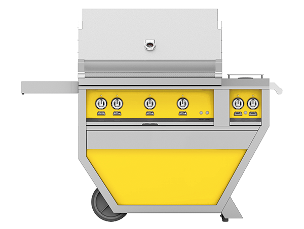 Hestan 36" Outdoor Built-In Grill with Deluxe Cart, 2-Trellis Burners, Sear Burner, Double Side Burner & Rotisserie Kit - GMBR36CX2