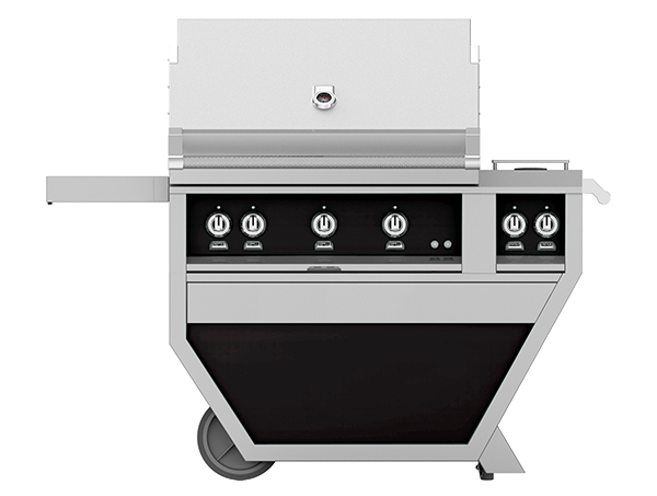 Hestan 36" Outdoor Built-In Grill with Deluxe Cart, 2-Trellis Burners, Sear Burner, Double Side Burner & Rotisserie Kit - GMBR36CX2