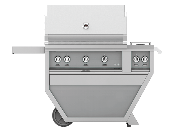 Hestan 36" Outdoor Built-In Grill with Deluxe Cart, 2-Trellis Burners, Sear Burner, Double Side Burner & Rotisserie Kit - GMBR36CX2