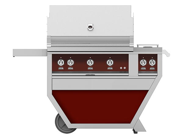 Hestan 36" Outdoor Built-In Grill with Deluxe Cart, 3-Trellis Burners, Double Side Burner & Rotisserie Kit - GABR36CX2