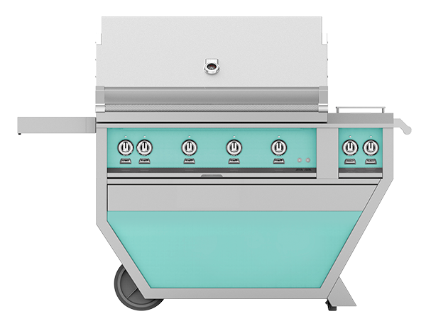 Hestan 42" Outdoor Built-In Grill with Deluxe Cart, 4-Trellis Burners, Double Side Burner & Rotisserie Kit - GABR42CX2