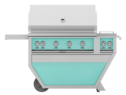 Hestan 42" Outdoor Built-In Grill with Deluxe Cart, 4-Trellis Burners, Double Side Burner & Rotisserie Kit - GABR42CX2