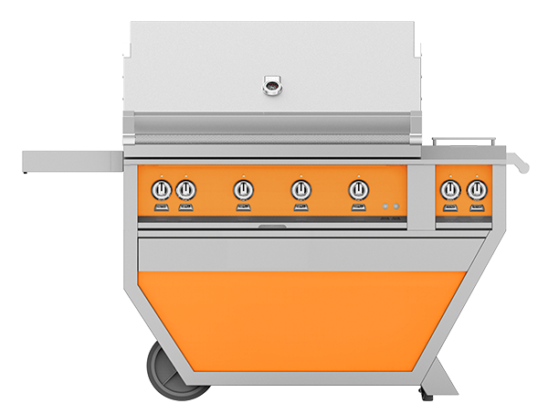Hestan 42" Outdoor Built-In Grill with Deluxe Cart, 4-Trellis Burners, Double Side Burner & Rotisserie Kit - GABR42CX2