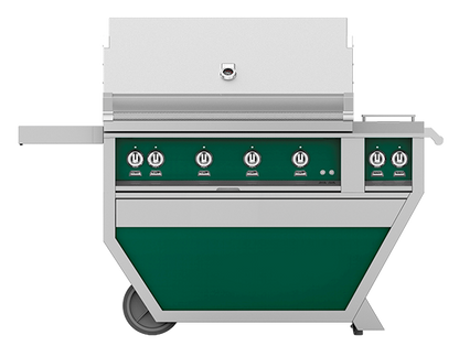 Hestan 42" Outdoor Built-In Grill with Deluxe Cart, 4-Trellis Burners, Double Side Burner & Rotisserie Kit - GABR42CX2