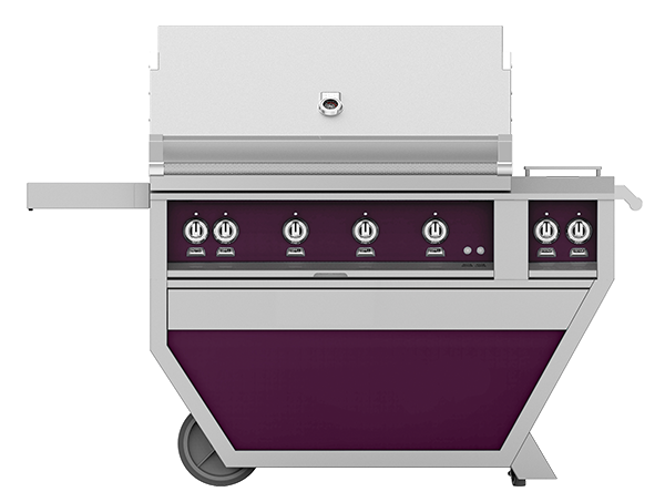 Hestan 42" Outdoor Built-In Grill with Deluxe Cart, 4-Trellis Burners, Double Side Burner & Rotisserie Kit - GABR42CX2