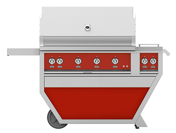 Hestan 42" Outdoor Built-In Grill with Deluxe Cart, 3-Trellis Burners, Sear Burner, Double Side Burner & Rotisserie Kit - GMBR42CX2