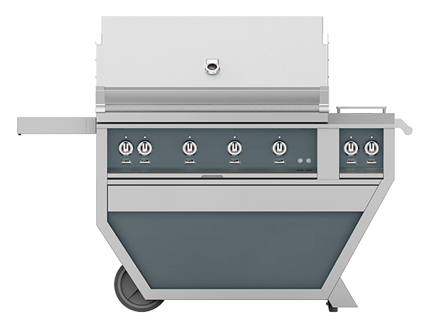Hestan 42" Outdoor Built-In Grill with Deluxe Cart, 4-Trellis Burners, Double Side Burner & Rotisserie Kit - GABR42CX2