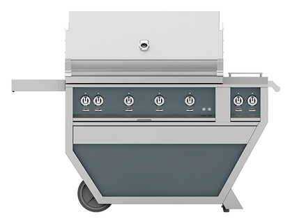 Hestan 42" Outdoor Built-In Grill with Deluxe Cart, 4-Trellis Burners, Double Side Burner & Rotisserie Kit - GABR42CX2