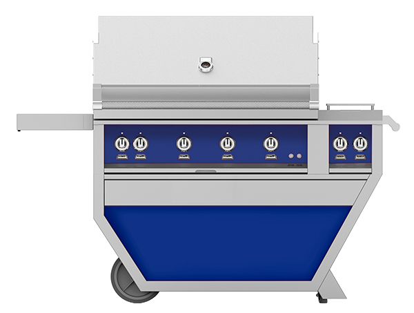 Hestan 42" Outdoor Built-In Grill with Deluxe Cart, 3-Trellis Burners, Sear Burner, Double Side Burner & Rotisserie Kit - GMBR42CX2