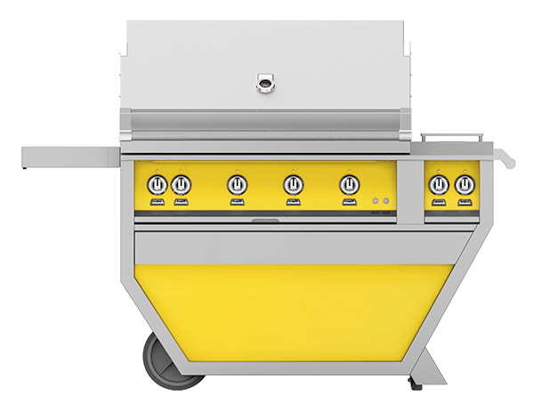 Hestan 42" Outdoor Built-In Grill with Deluxe Cart, 4-Trellis Burners, Double Side Burner & Rotisserie Kit - GABR42CX2